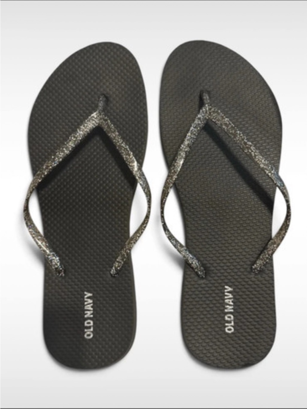 Old Navy Black Flip Flops with Silver Glitter Straps